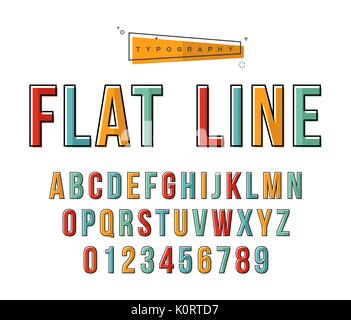 Alfabeto tipo serie di lettere e numeri in linea moderno stile d'arte. Profilo piatto tipografia raccolta di font. EPS10 vettore. Illustrazione Vettoriale