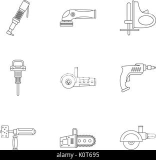 Utensile elettrico il set di icone di stile di contorno Illustrazione Vettoriale