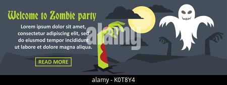 Benvenuto a zombie party banner concetto orizzontale Illustrazione Vettoriale