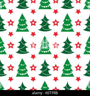 Vacanze seamless pattern con albero di Natale e stelle, illustrazione vettoriale Illustrazione Vettoriale