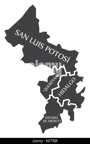 San Luis Potosi - Queretaro - Hidalgo - Estado de Mexico Mappa illustrazione del Messico Illustrazione Vettoriale
