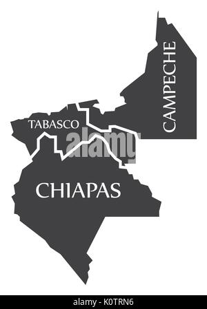 Il Tabasco - Chiapas - Mappa di Campeche Messico illustrazione Illustrazione Vettoriale