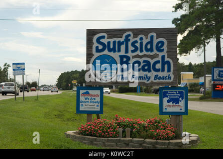 Surfside Beach segno Carolina del Sud degli Stati Uniti. Foto Stock