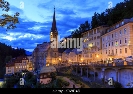 Preim chiesa al crepuscolo, bad Gastein, valle gasteiner tal, Salisburgo, Austria Foto Stock