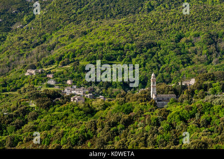 Paese collinare di Sisco, Cap Corse, Haute-Corse reparto, Corsica, Francia Foto Stock