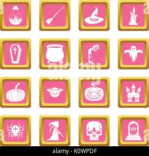 Icone di Halloween rosa Illustrazione Vettoriale