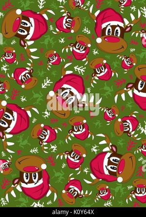 Cartoon Natale Babbo natale renne illustrazione del modello Illustrazione Vettoriale