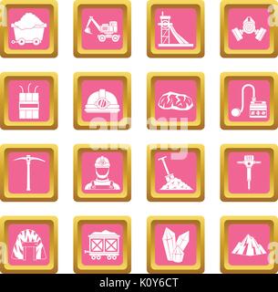 Il minatore icone rosa Illustrazione Vettoriale