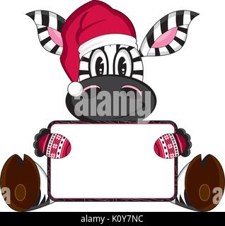 Cartoon carino Zebra in Santa Claus Hat con segno illustrazione vettoriale Illustrazione Vettoriale