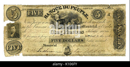 Billetta de 5 piastres de la Banque du Peuple Foto Stock