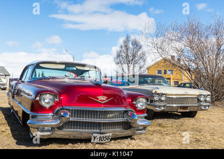 Chevrolet chevy, Cadillac, Rosso Metalizzato, lucido, anteriore, close-up, Foto Stock