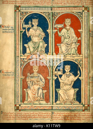 Matteo Paris - Guglielmo I, William Rufus, Henry Ho, Stephen di Inghilterra - dall'Historia Anglorum, Chronica majora Foto Stock