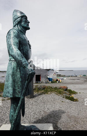 Leif Erikson statua, l'Anse Aux Meadows, Terranova, Canada. Islandese di Erikson è stato il primo europeo noto per scoprire continental Nord America. Foto Stock