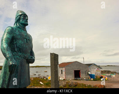 Leif Erikson statua, l'Anse Aux Meadows, Terranova, Canada. Islandese di Erikson è stato il primo europeo noto per scoprire continental Nord America. Foto Stock