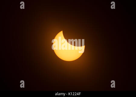 Parziale eclissi solare dal parco nazionale di Grand Teton, wy Foto Stock