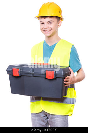 Teen boy in hard hat Foto Stock