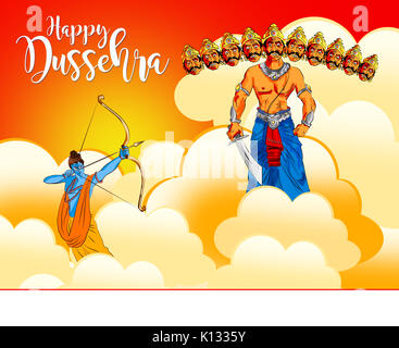 Antico magazzino illustrazione di 'felice Dussehra' bigliettino, felice o vijayadashmi Navaratri, importante festival indù in India che mostra illustrazione Foto Stock