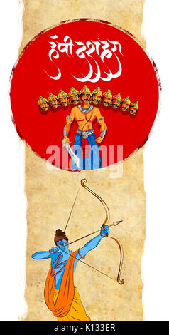 Antico magazzino illustrazione di 'felice Dussehra' bigliettino, felice o vijayadashmi Navaratri, importante festival indù in India che mostra illustrazione Foto Stock