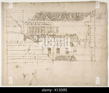 Arco di Camigliano, cornicione elevazione nel profilo, dettagli ornamentali (recto) non identificato, capitello dorico; Arco di Camigliano, cornicione profilo, sketch (verso) INCONTRATO DP810856 Foto Stock