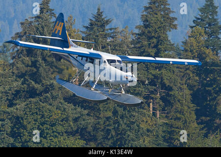 Porto aria idrovolanti de Havilland Canada Turbo Otter in avvicinamento al porto di Vancouver Centro di Volo, British Columbia, Canada. Foto Stock