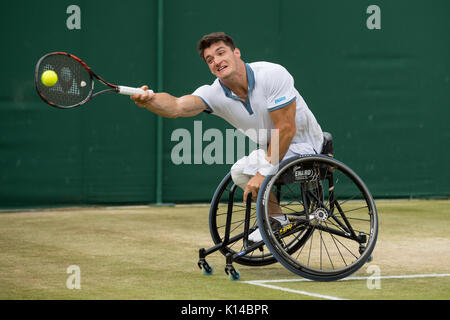 Tennis in carrozzina player Gustavo Fernandez di Argentina presso i colleghi la carrozzella Singles - campionati di Wimbledon 2017 Foto Stock