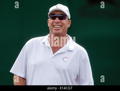 Ivan Lendl il coach di Andy Murray presso i campionati di Wimbledon 2017 Foto Stock