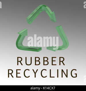 3D illustrazione di "Rubber Recycling" titolo con il simbolo di riciclaggio come sfondo Foto Stock