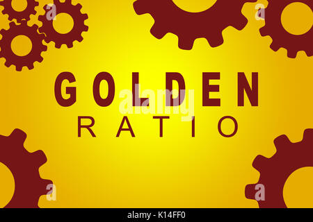 Rapporto Aureo segno concetto illustrazione con red ruota dentata figure su sfondo giallo Foto Stock