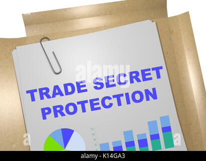 3D illustrazione di 'TUTELA DEI SEGRETI COMMERCIALI" titolo sul documento aziendale Foto Stock