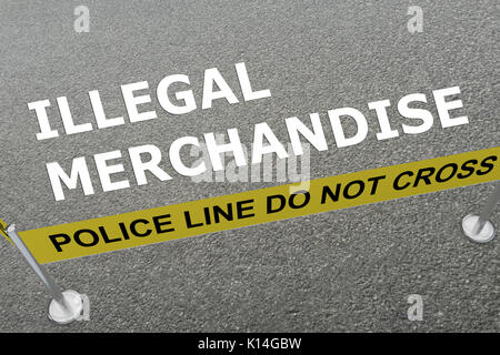 3D illustrazione di "merce illegale" titolo sul terreno in un arena di polizia Foto Stock