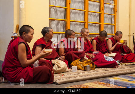 Lo stile di vita quotidiana dei monaci in un monastero buddista. Tradizionale tè tibetano, preghiera. La residenza di Sua Santità il Dalai Lama XIV. Foto Stock