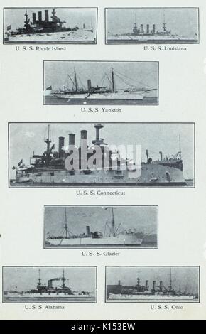 Collage di corazzate dalla Marina degli Stati Uniti della Flotta Atlantica compresa la USS Ohio, USS Alabama, e USS Louisiana, 1897. Dalla Biblioteca Pubblica di New York. Foto Stock