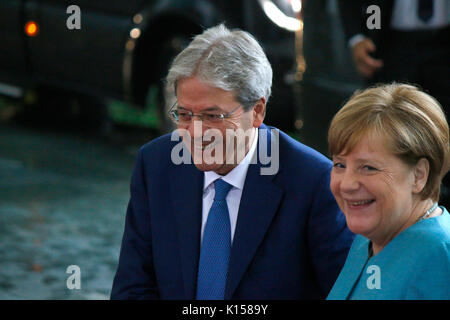 Paolo Gentiloni, BKin Angela Merkel - Vorbereitungstreffen europaeischer Staatschefs fuer den G20 Gipfel, Bundeskanzleramt, 29. Juni 2017, Berlino. Foto Stock