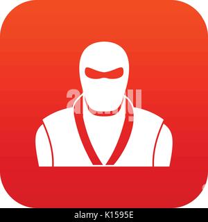 Ninja nella maschera nera icona rossa digitale Illustrazione Vettoriale