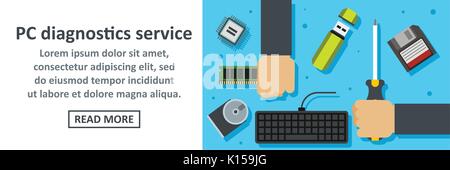 Diagnostica Pc banner servizio concetto orizzontale Illustrazione Vettoriale