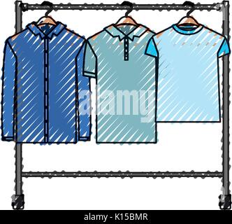 Matita colorata silhouette maschile di portabiti con camicie corta e maniche lunghe Illustrazione Vettoriale