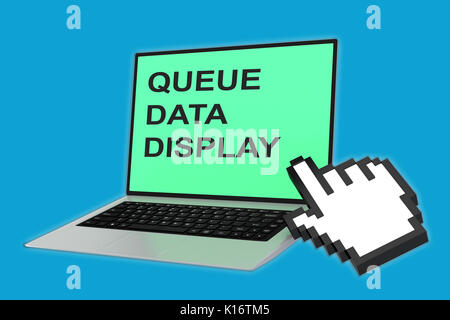 3D illustrazione di 'Coda di visualizzazione dei dati di script' con puntamento icona mano rivolto verso lo schermo del laptop Foto Stock