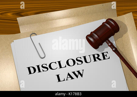 3D illustrazione della "comunicazione legge" titolo su documenti legali. Concetto giuridico. Foto Stock