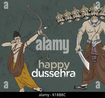 Antico magazzino illustrazione di 'felice Dussehra' bigliettino, felice o vijayadashmi Navaratri, importante festival indù in India che mostra illustrazione Foto Stock