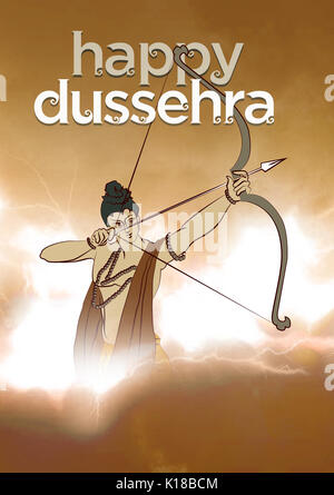 Antico magazzino illustrazione di 'felice Dussehra' bigliettino, felice o vijayadashmi Navaratri, importante festival indù in India che mostra illustrazione Foto Stock