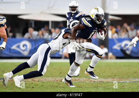 Los Angeles, Stati Uniti d'America. 26 Agosto, 2017.Los Angeles Chargers wide receiver Geremy Davis #11 in azione nella seconda metà durante la NFL gioco di calcio. Il Los Angeles Rams vs. Los Angeles Chargers presso il Los Angeles Memorial Coliseum di Los Angeles, California.Mandatory Photo credit: Louis Lopez/CSM Foto Stock