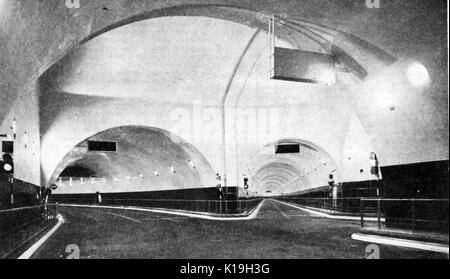 1934 - Fotografia della camera di giunzione a Birkenhead fine di nuova costruzione o di Queensway Birkenhead Tunnel (Mersey Tunnel), Liverpool, Regno Unito - Inaugurato dal Re Giorgio V Foto Stock