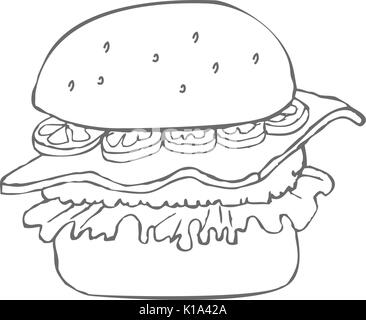 Hamburger mano bozzetto Illustrazione Vettoriale