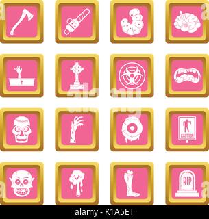 Icone di zombie rosa Illustrazione Vettoriale