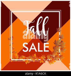 Caduta la vendita banner bordo quadrato e foglie di colore marrone Foto Stock