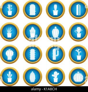 Diverse icone di cactus cerchio blu impostato Illustrazione Vettoriale
