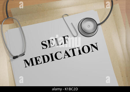 3D illustrazione di 'SELF FARMACO" titolo su documenti medici. Concetto Medicial. Foto Stock