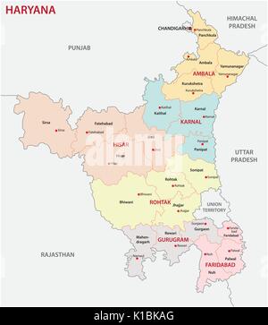 Haryana politica e amministrativa di mappa, India Illustrazione Vettoriale