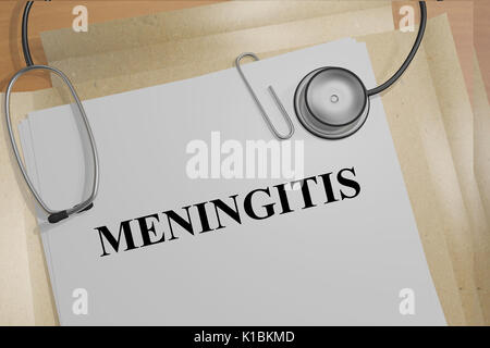 Illustrazione di rendering di meningite titolo su documenti medici Foto Stock