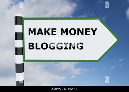 Il rendering di illustrazione di fare soldi Blogging titolo sul cartello stradale Foto Stock